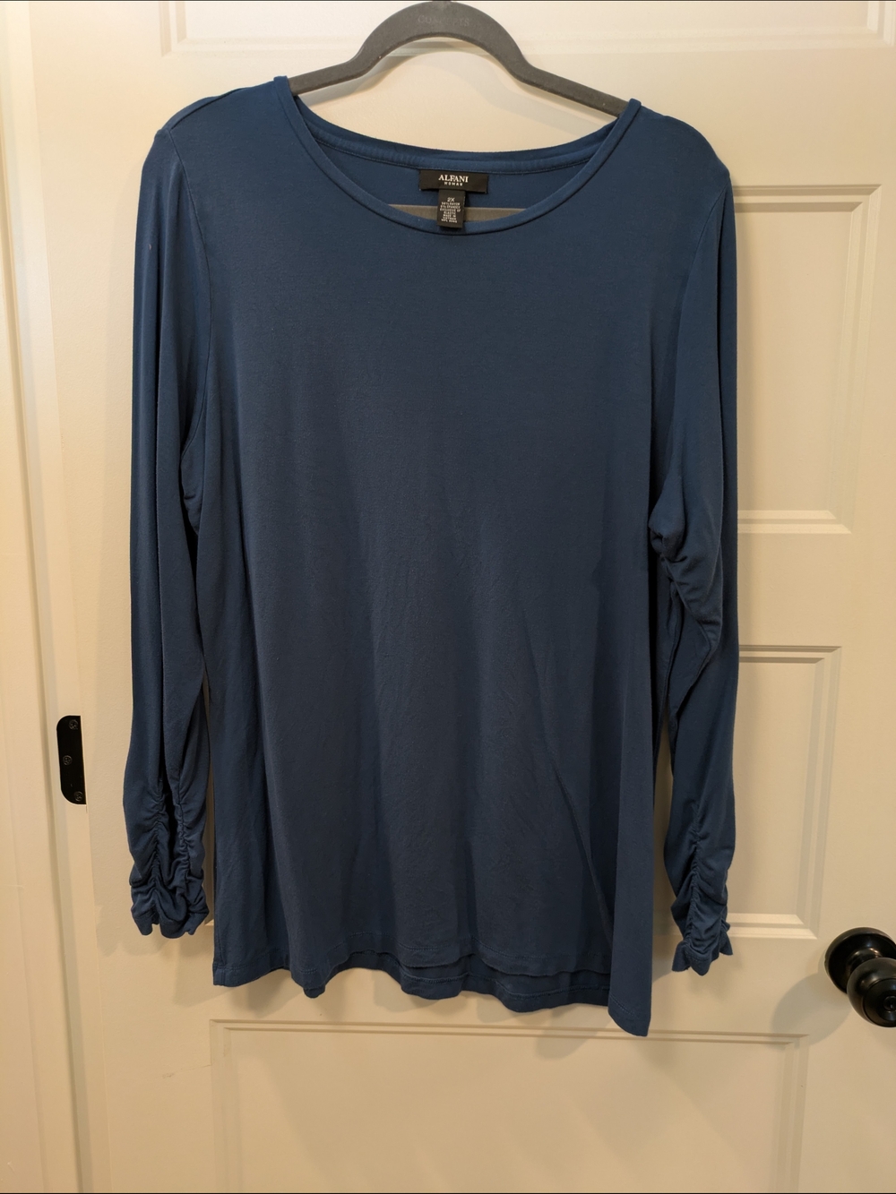 Alfani Long Sleeve Ruched Sleeve Top - Slate Blue
